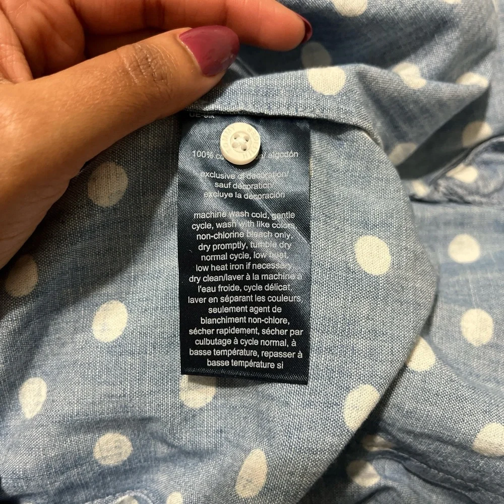 Tommy HilfigerWomens Blue Polka Dot Chambray ShirtRoll-Tab Sleeves‎ shirt